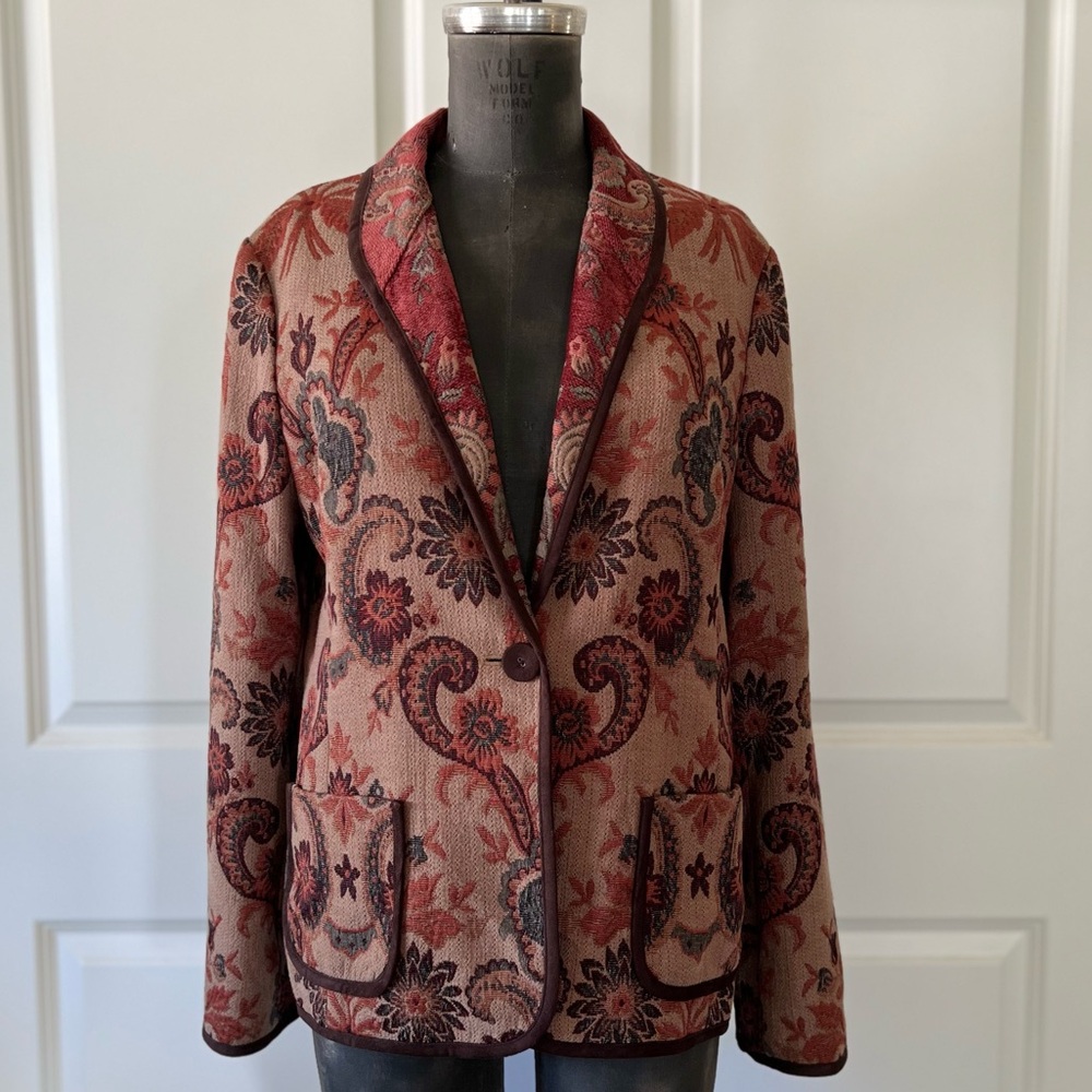 Kasper Paisley Tapestry Knit Jacket Blazer Lined Sleeves Size 12